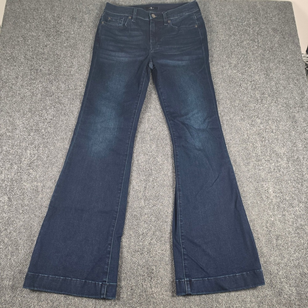 7 For All Mankind Dojo Jeans Womens 29 Blue Black Santiago Flare Leg Mid Rise - Picture 2 of 9